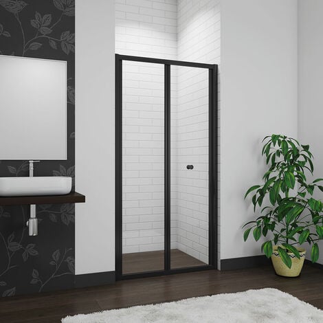 SKY Bathroom Matt Black Bifold Shower Enclosure Reversible Folding Glass Shower Cubicle Door 800mm