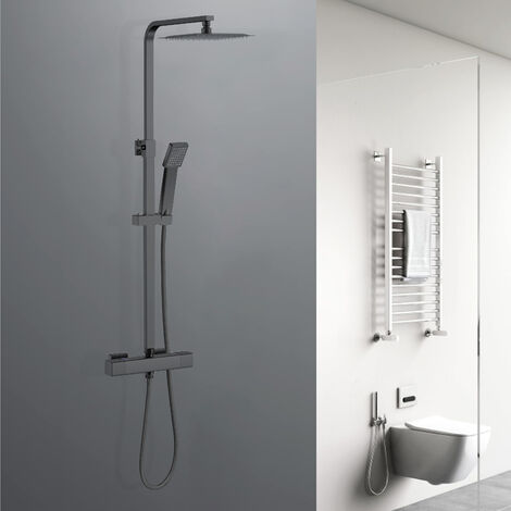 SKY Bathroom Matt Black Thermostatic Mixer Shower Set Square Dual Head Exposed Valve