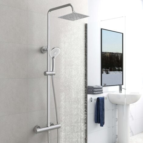 SKY Bathroom Mixer Shower Chrome Twin Head Thermostatic Round Bar Set