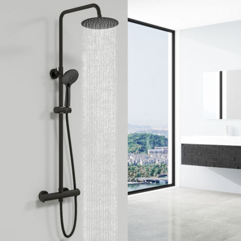 Sky Bathroom Mixer Shower Set Round Black Thermostatic Dual Head