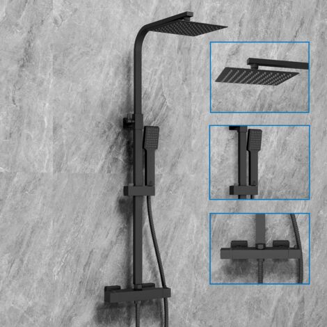SKY Bathroom Mixer Shower Set Square Matt Black Thermostatic Dual Head
