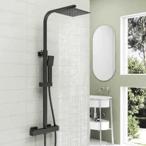 SKY Bathroom Mixer Shower Set Square Matte Black Twin Head Thermostatic Bar Set