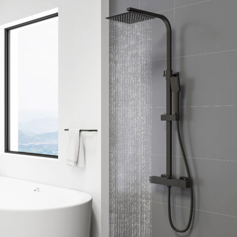 Sky Bathroom Modern Square Matt Exposed Thermostatic Mixer Shower Set With Shower Head and Handheld