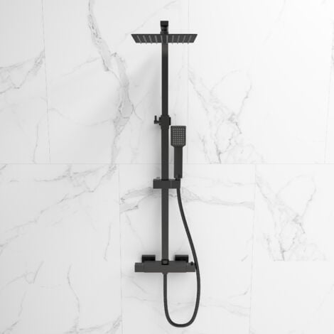 SKY Bathroom Modern Square Matte Black Thermostatic Exposed Mixer Shower Set With Shower Head and Handheld