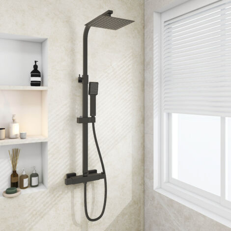SKY Bathroom NEW Thermostatic Bar Mixer Shower Valve&Square Matte Black Showerhead Set