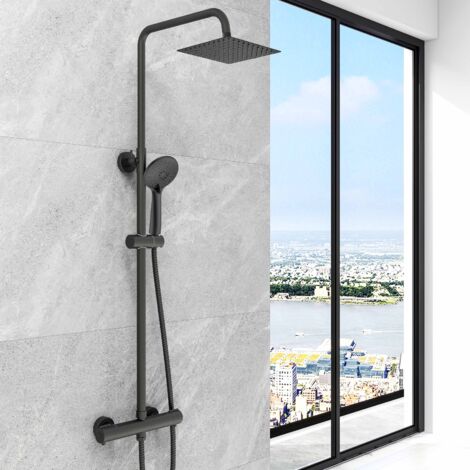 SKY Bathroom Shower Mixer Thermostatic Bar Set Matte Black Square