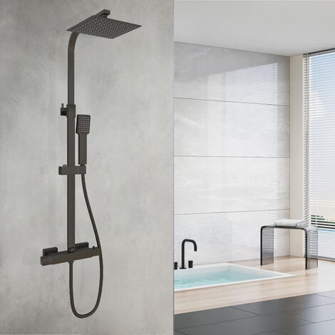 SKY Bathroom Square Dual Head Matte Black Thermostatic Twin Head Rainfall Shower