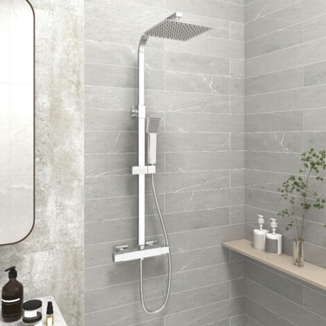 SKY Bathroom Square Exposed Thermostatic Mixer Shower Set With Shower Head and Handheld