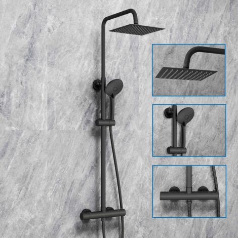 SKY Bathroom Square Thermostatic Exposed Shower Mixer Twin Head Set Matt Black