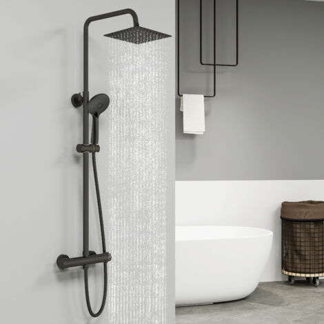 Sky Bathroom Square Thermostatic Shower Kit with Adjustable Handset - Matt Black