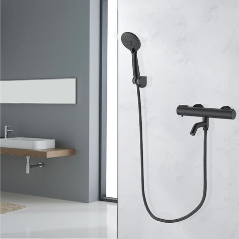 SKY Bathroom Thermostatic Bar Mixer Shower Round Black Valve Only - Bottom Outlet