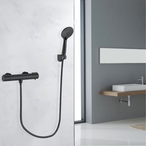 SKY Bathroom Thermostatic Bar Mixer Shower Round Valve Only - Matte Black Bottom Outlet