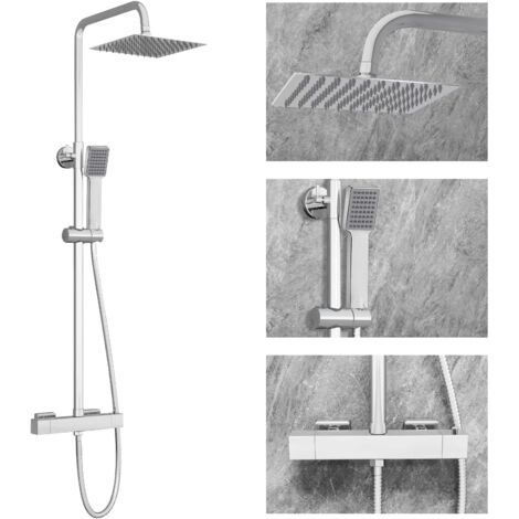 SKY Bathroom Thermostatic Exposed Shower Mixer Twin Head Square Set Chrome