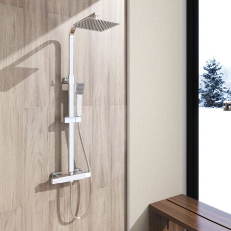 Sky Bathroom Thermostatic Mixer Shower Set Square Chrome Twin Head Exposed Valve