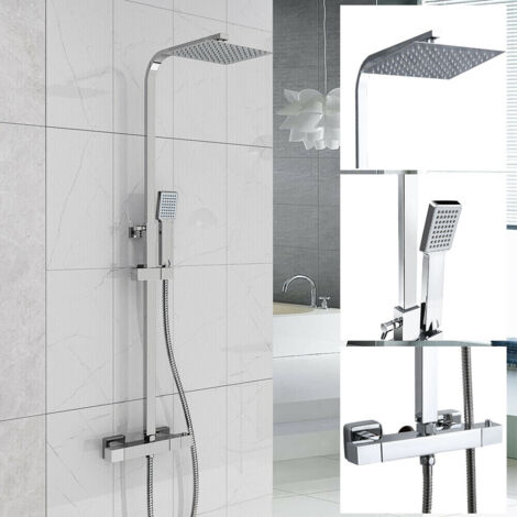 Sky Bathroom Thermostatic Mixer Shower Set Square Chrome Twin Head Exposed Valve