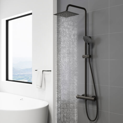 Sky Bathroom Thermostatic Mixer Shower Set Square Matt Black Dual Head Expose