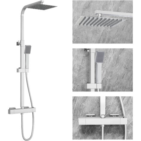 SKY Bathroom Thermostatic Square Shower Mixer Set Chrome Dual Head