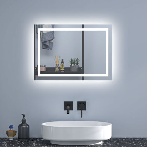 SKY Bathroom Wall-mounted LED Mirror with Anti-Fog Technology & Smart Memory LED Lighting–Dimmable Lights,IP44 Waterproof Design,white Color Temperature ,75x55cm