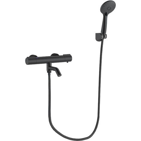 SKY Bathroom Wall Mounted Thermostatic Shower Mixer Tap Twin Head- Matte Black