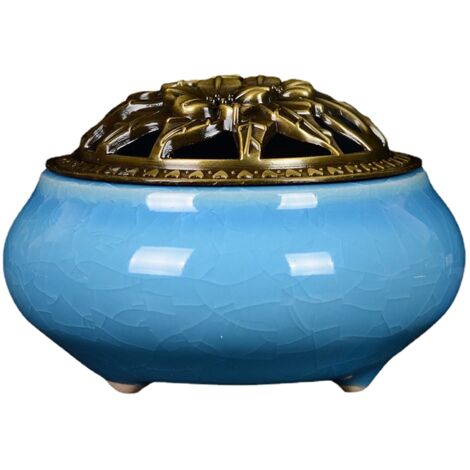 Sky Blue Ceramic Incense Burner Household Indoor Ice Cracked Incense Burner with Lid