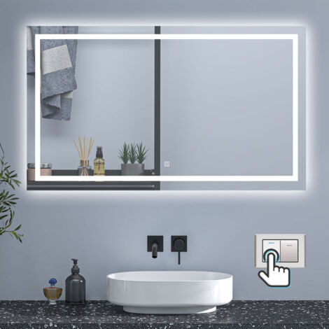 SKY Wall-Mounted Bathroom Anti-Fog LED Mirror with 3 Lighting Modes,Memory Function,Touch Switch Vanity Mirror - 100x80 CM
