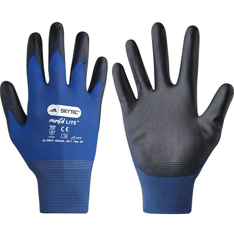 Pu Coated Gloves, Mechanical Hazard, Blue/Black, Size 7 - Skytec