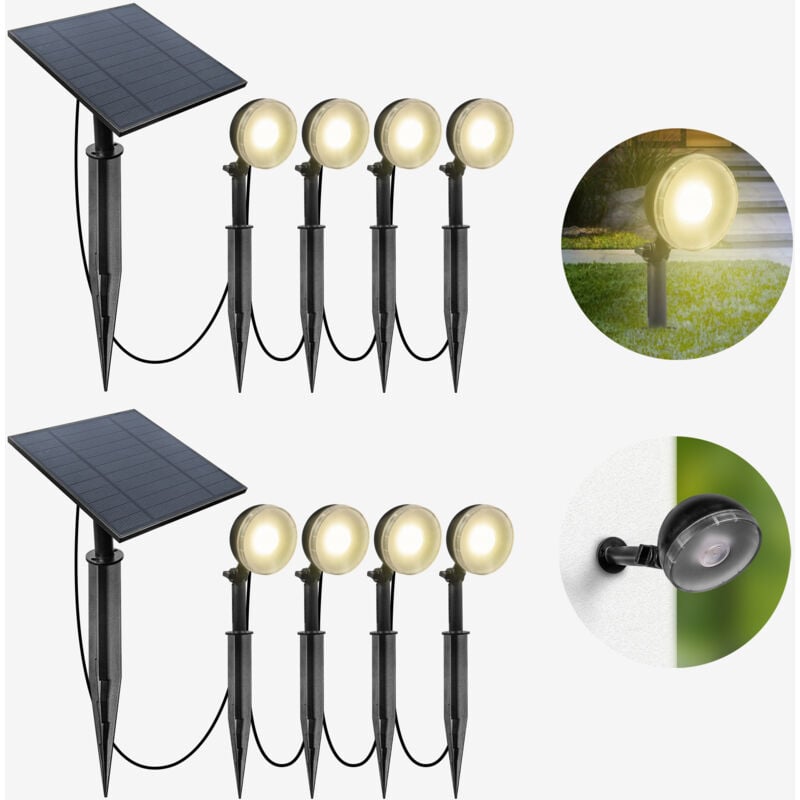 Skylantern - 4 Spot led Extérieur 400 Lumens + Panneau Solaire 4500mAh inclus - Lampe Solaire Exterieur totalement Autonome - Pour Massifs et Bordure