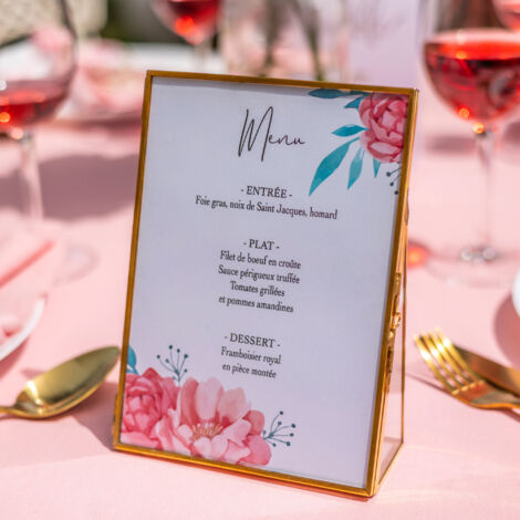Skylantern – Cadre photo doré 13x18cm – Métal et verre transparent – Finitions brillantes – Porte-menu ou porte-numéro de table mariage