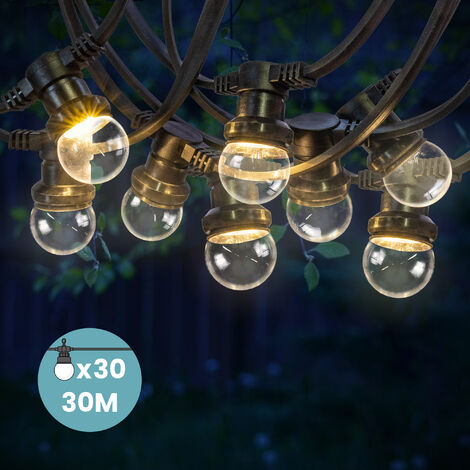 Skylantern – Guirlande lumineuse d'extérieur 30M – 30 ampoules dimmables – IP65 étanche – Éclairage 8 LEDs par bulbe – Raccordable jusqu'à 100M