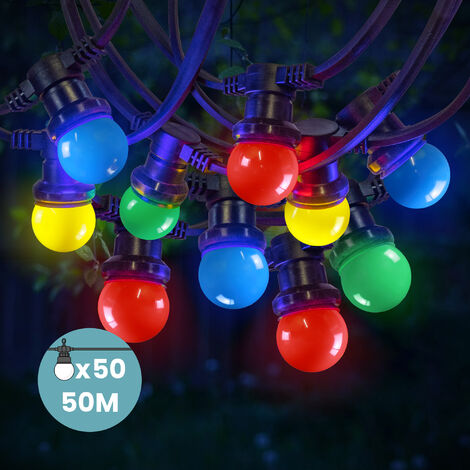 Skylantern – Guirlande lumineuse d'extérieur 50M multicolore IP65 – 50 bulbes LED E27 remplaçables – Pour grands espaces extérieurs