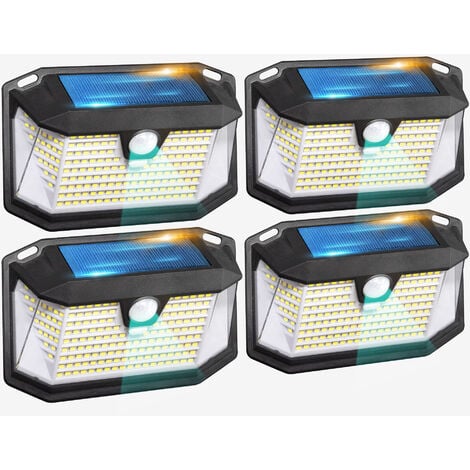 SKYLANTERN® Lampe Solaire Exterieur à Détecteur de Mouvement en Lot de 4 - Applique Murale Exterieur Spot 202 LED Haute Puissance 600 Lumens - Lampe solaire exterieur detecteur de mouvement 3 modes