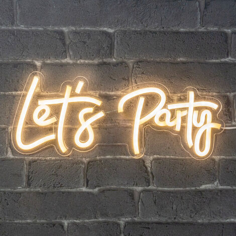 Skylantern – Néon LED Let's Party 38,5 cm – Lampe néon mural blanc chaud sur secteur – Interrupteur ON/OFF pour décoration anniversaire et mariage