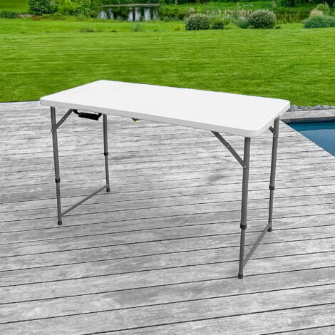 Skylantern – Table pliante blanche 120 cm – Hauteur réglable – 6 personnes – L120 x l60 x H74 cm – HDPE haute densité – Épaisseur 3,5 cm
