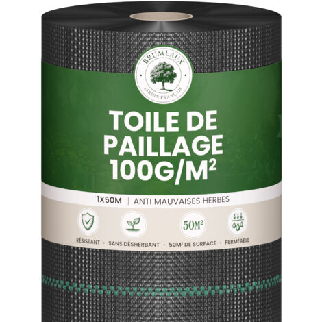 Skylantern – Toile de paillage 1x50m 100g/m² – Anti-mauvaises herbes – Perméable à l'eau – Résistante aux UV – 100 sardines de fixation incluses