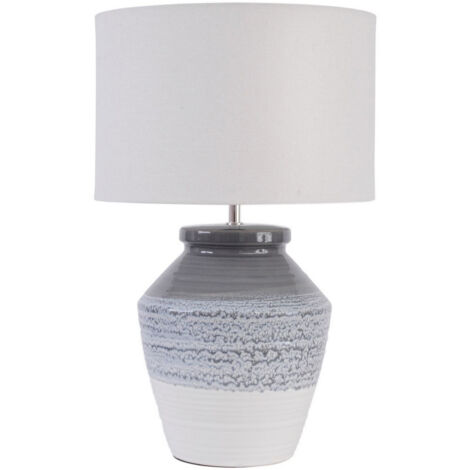 Skyline Table Lamp with Shade E27 60W - Porcelain/Linen/Iron - L38 x W38 x H59 cm - Grey/Ecru