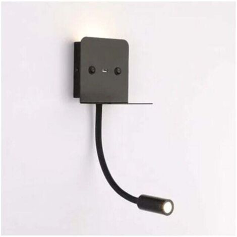 Slange 3W LED Wall Light + Reading Light with USB Port - Black MUMU