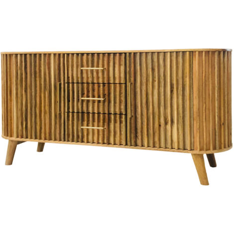Slated 2 Door 3 Drawer Sideboard - Mango Wood - L45 x W164 x H80 cm - Light Finish - Assembly Required