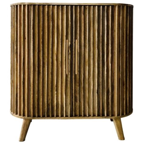 Slated 2 Door Highboard Cabinet - Mango Wood - L45 x W106.5 x H110 cm - Light Finish - Assembly Required