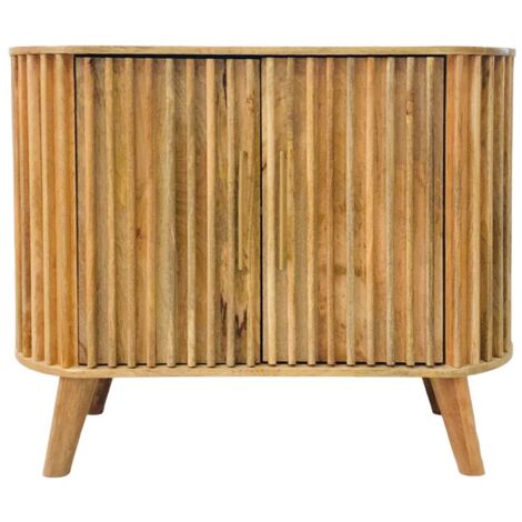 Slated 2 Door Small Sideboard - Mango Wood - L40 x W95 x H77 cm - Mango Light Finish - Assembly Required