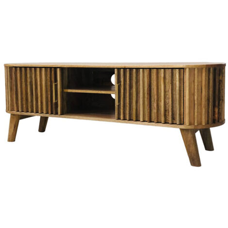 Slated TV Unit - Mango Wood - L40 x W135 x H50 cm - Light Finish - Assembly Required