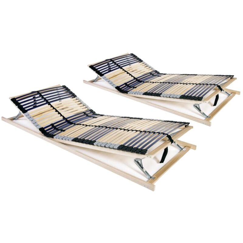 Slatted Bed Bases without Mattress 2 pcs with 42 Slats 90x200 cm Vidaxl