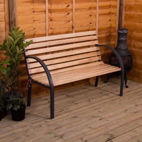 main image of "Slatted Garden Bench 3 Seater Outdoor Solid Wood & Steel"