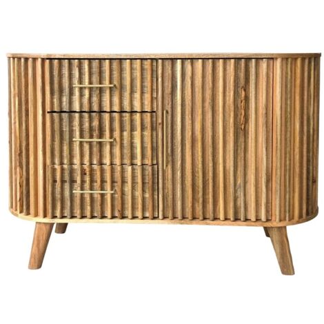 Slatted One Door 3 Drawer Sideboard - Mango Wood - L45 x W118 x H80 cm - Mango Light Finish - Assembly Required