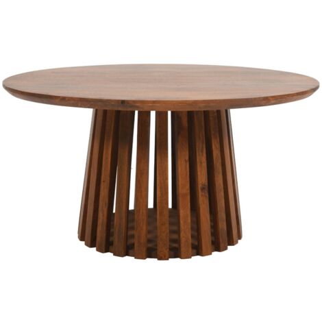 Slatted Round Coffee Table - Mango Wood - L80 x W80 x H42 cm