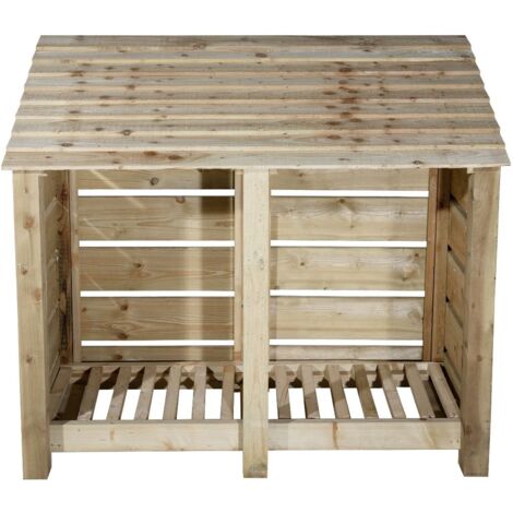 Slatted wooden log store W-146cm, H-126cm, D-88cm - natural (light green) finish