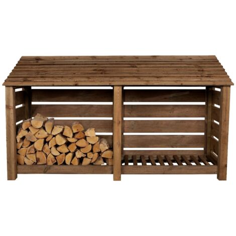 Slatted wooden log store W-227cm, H-126cm, D-88cm - brown finish