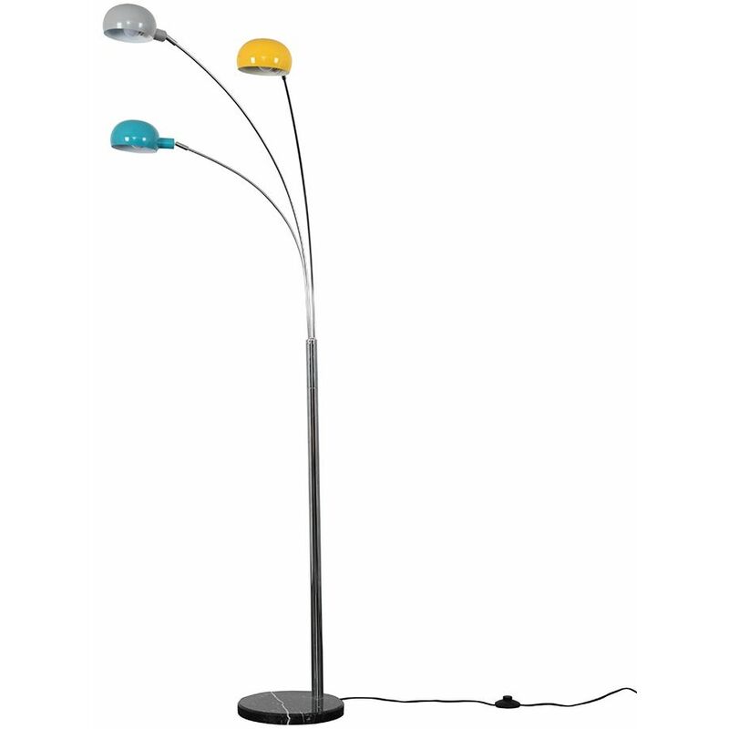 Minisun - 3 Way Curved Floor Lamp with Marble Base - Chrome