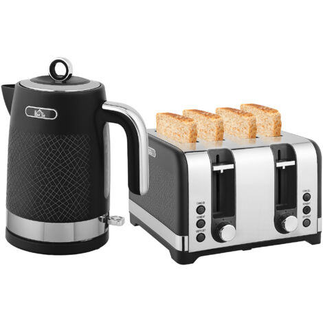 Sleek Textured Kettle and Four-Slice Toaster Set - Black