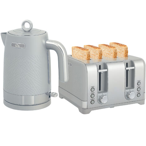 Sleek Textured Kettle and Four-Slice Toaster Set - Grey