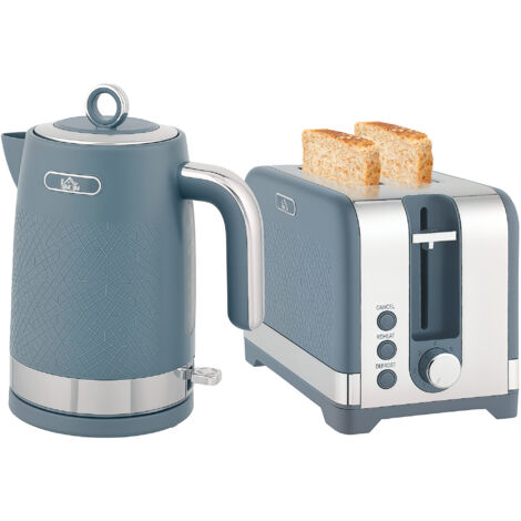 Sleek Textured Kettle and Toaster Set - Blue